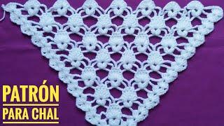 Patrón para Chal Tejido a Crochet Paso a Paso/Shawl Crochet Tutorial/Châle Crochet Triangle facile