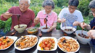 Cooking Mukbang) Stir-fried Jjajangmyeon, sweet and sour pork, sausage and vegetables (recipe)