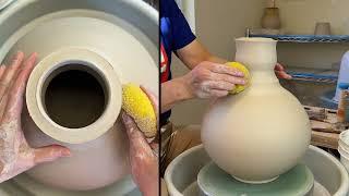 841. Turning a Moon Jar into a Tall-necked Bottle with Hsin-Chuen Lin 林新春 長頸瓶接坯示範