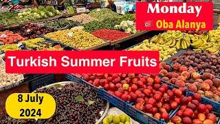 Bazaar Alanya. Oba Market Monday prices for fruits and vegetables Turkiye Antalya Alanya 8 July 2024