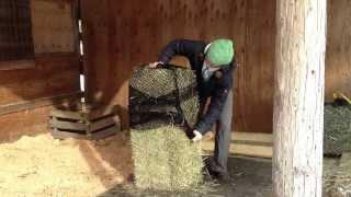 How to put a Handy Hay Net Bale bag on your large rectangular bag.