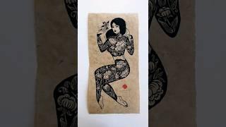 "Flora" linocut print process  #flowerartl #linocut #printmaking