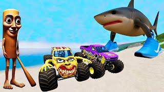  Grave Digger Monster Trucks vs Big GTA5 Mega Ramps Race