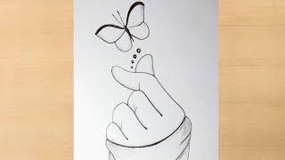 Pencil drawing of hand with beautiful butterfly/butterflydrawing