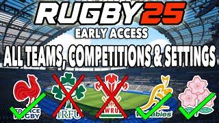 RUGBY 25 ALL TEAMS, Competitions, Features and Game Settings you get for buying the Early Access