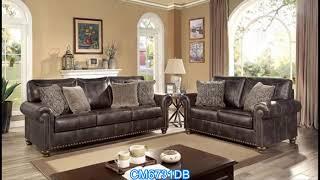 CM6731DB 2 pc Bemus dark brown breathable leatherette sofa and love seat set nail head trim