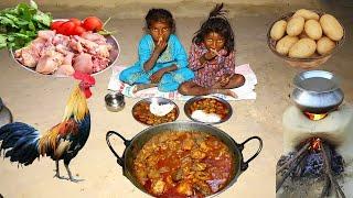 red country chicken curry with potatoes cooking and eating || cooking by santali child#redcountry