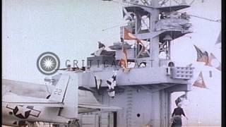 Crew members of captured German U boat -505 aboard USS Guadalcanal in the Atlanti...HD Stock Footage