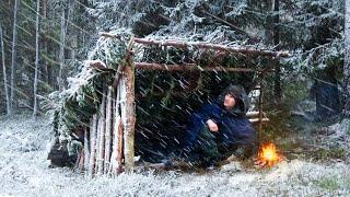 Building a Laavu Shelter to Survive the HEAVY SNOW! Winter Camping