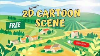 2D Cartoon Scene {Free} Flying Plane Rural Landscape