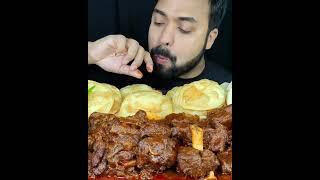 HUGE SPICY MUTTON ROGAN JOSH, SOFT LUCHI/ PURI, NAAN, SALAD, CHILI, ONION ASMR MUKBANG EATING SHOW |