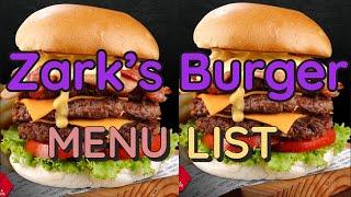 Zark’s Burger Menu Prices  [Philippines Restaurant Menu]