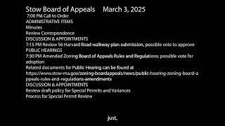 Stow Board of Appeals March 3 2025