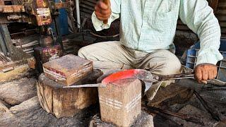 Indian Blacksmith Making Bill Hook. Lohaar Making Koyta. Black Smithy Workshop.