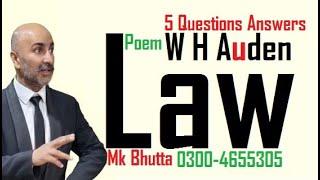 5 Important QA of Law by WH Auden | Translation Hindi Urdu | FA English Literature | Bhutta Academe