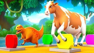 Cow vs. T-Rex: Epic Parkour Race for Fruits! | Funny Fat Animals Comedy videos 2024