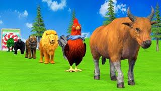 Paint & Animals Duck,Gorilla,Lion,Elephant,Cow,Sheep Fountain Crossing Transformation Animal Cartoon