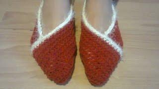 Тапочки-следки на двух спицах.  Slippers-foot protection on two needles.