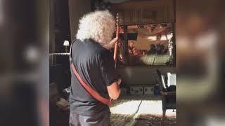Brian May playing "Bohemian Rhapsody" guitar solo on the movie set