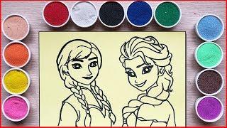 Sand painting frozen elsa anna, how to coloring frozen with colours sand so easy (Chim Xinh channel)