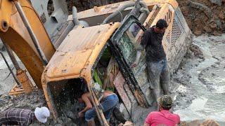 Incredible Massive Excavator Stuck in Deep Mud - Extreme Recovery HYUNDAI Sinks Deep  Epic Fail!