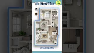 【3D】Floor Plan_04: Modern Home Design, 2BHK Home, Apartment Design Ideas, #3dfloorplan #houseplan