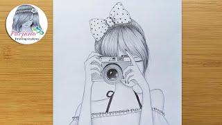 Easy Way to Draw a Girl is holding the camera || pencil sketch || How to draw a girl taking a photo