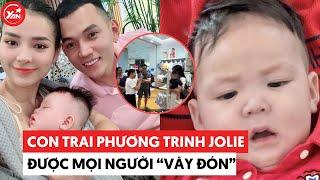 Con trai 6 tháng tuổi của Phương Trinh Jolie và Lý Bình đi ra đường được bao vây như "ngôi sao"