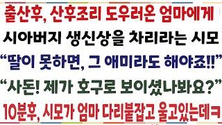 (반전신청사연)내가 출산하자 산후조리 도우러 온 엄마에게 시아버지 생신상 차리라는 시모 "자식이 못하면 엄마라도 해야죠?" 엄마가 한마디 한 순간[신청사연][사이다썰][사연라디오]