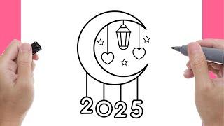 رسم سهل رمضان كريم 2025 | رسم فانوس رمضان 2025 | رسومات رمضان كريم 2025