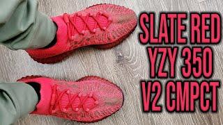 Adidas Yeezy Boost 350 v2 CMPCT Slate Red On Feet Review (GW6945)