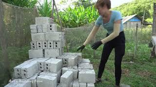 Building pigs house with brick and cement for raise pig - Building farm in the forest