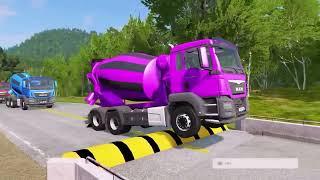 Double Flatbed Trailer Truck vs Speedbumps Train vs Cars Beamng.Drive #4