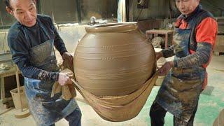 Turning Clay into Giant Pots Using Modern Method. Korean Potter Mass Production Process