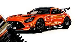 Realistic Car Drawing - Mercedes Benz AMG GT Black Series - Time Lapse - Drawing Ideas