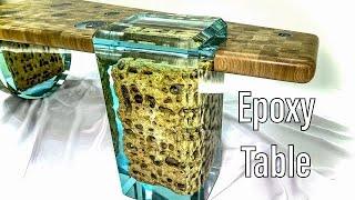 Удивительный стол из эпоксидной смолы. Комбинация эпоксидной смолы с камнями, деревом и металлом!