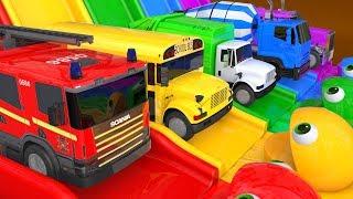 Learn Colors PACMAN VS Street Vehicle and Magic Water Slide Farm Pretend Play for Kids
