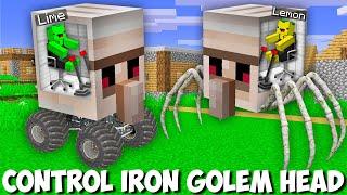 How to CONTROL A IRON GOLEM HEAD in Minecraft ? SCARY SPIDER vs SUPER CAR GOLEM HEAD !