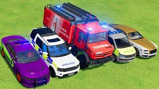 POLICE CAR, FIRE TRUCK, AMBULANCE, COLORFUL CARS FOR TRANSPORTING! -FS 22