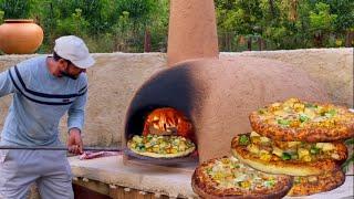 Baking Cheesy PIZZA in Tradtional Wood Fire Pizza Oven for Family at Village Home lI