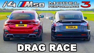 BMW i4 M50 v Tesla Model 3 Performance: DRAG RACE