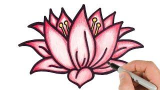 How to Draw Lotus Flower Step by step easy drawing for kids and beginners.