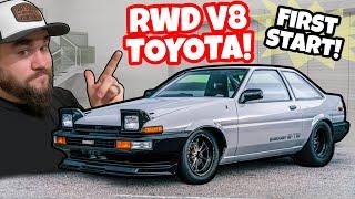 FIRST START ON THE V8 TOYOTA AE86! 400HP FORD 351 IN AN IMPORT?! CUSTOM HOT ROD DRIFT CAR