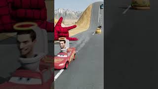 Funny Cars Going Downhill on Bollard & Spider-Man Shooting Web | BeamNG.Drive