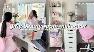 my dream makeup room transformation  satisfying organization, huge PR haul, setting up vanity