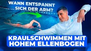 Kraulschwimmen mit hohem Ellenbogen. Wann entspannt sich der Arm?