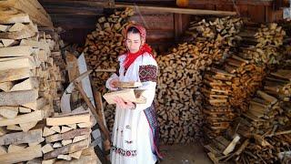 LIFE in a Ukrainian Mountain Village. Cooking corn porridge with sheep cheese