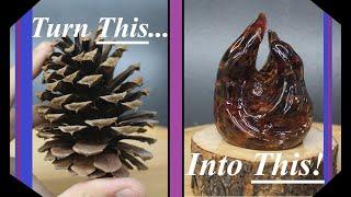 Carving a Ball of FLAMES Out of a PINECONE!