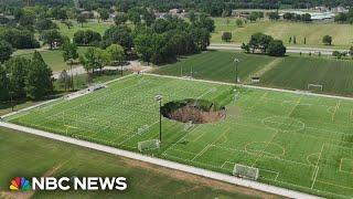 'It kind of all went at once': Sinkhole swallows Illinois soccer field