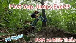 Old guy BMX.  1st Gap Ever on MTB Jump!  PK Ripper on Mountain Bike Trails Gap Jump and wall ride.